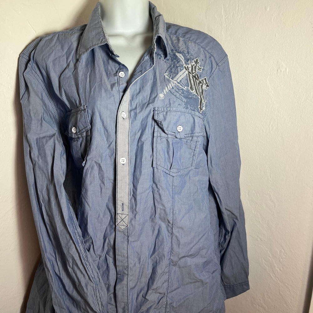 INC International Concepts Blue Striped Casual Shirt